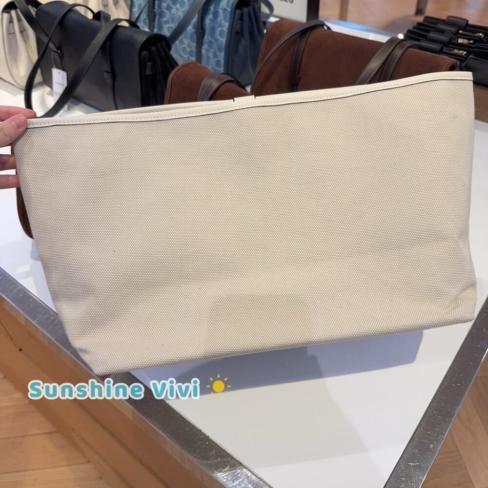 NWT Coach Large Tote Bag Insert In Canvas and Leather In Chalk Khaki C4812